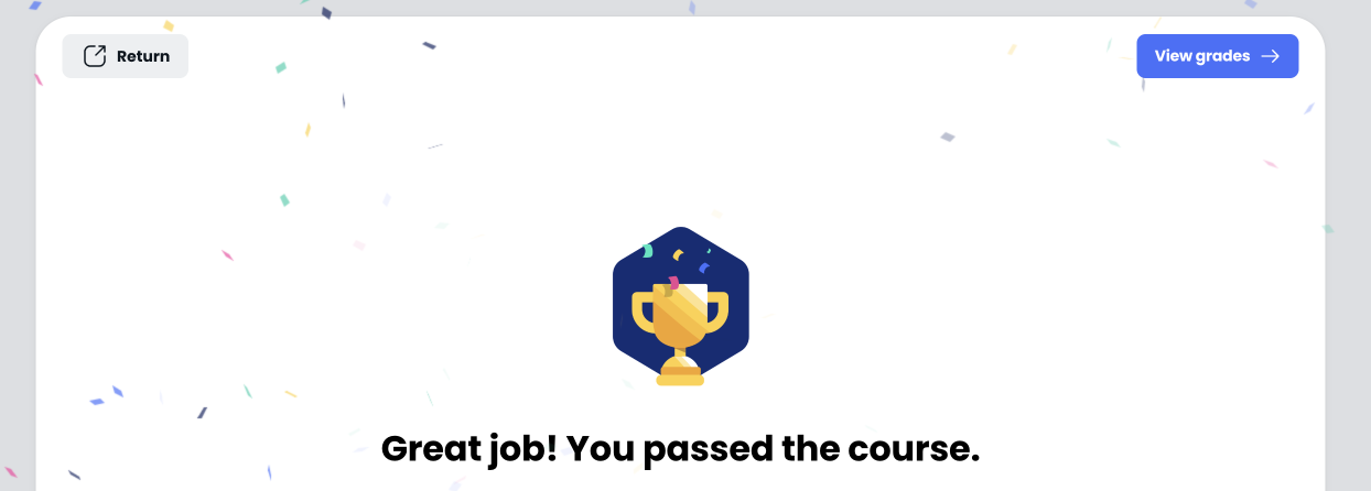 Course completed screen